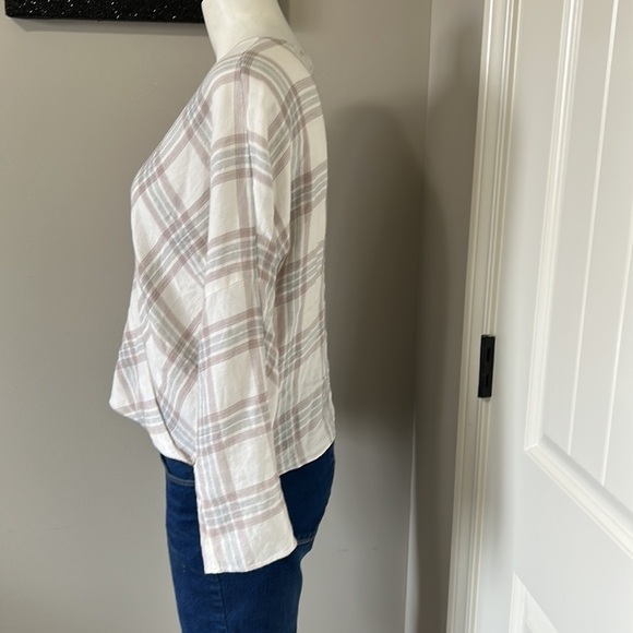 VINCE Plaid Crossover Blouse Long Sleeve Surplice Neck Super Soft Sz S - Picture 8 of 14
